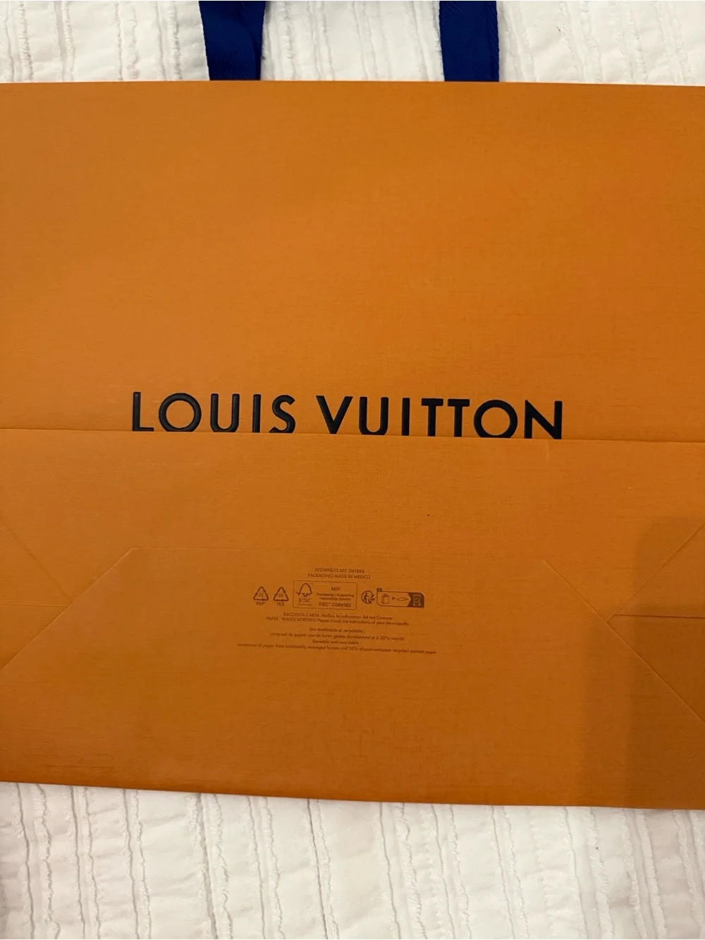 Louis Vuitton Orange Shopping Bag with Navy Handles